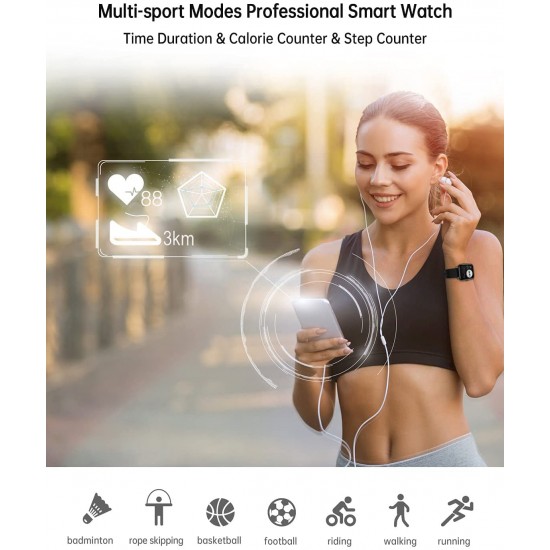 Popglory Smartwatch, fitnesstracker met bloeddrukmeting, fitnesshorloge met hartslagmeter, slaapmonitor, IP67-waterdicht, sporthorloge, stappenteller voor Android en iOS smartwatch, voor dames