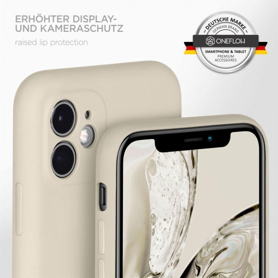 ONEFLOW Telefoonhoesje, soft case, compatibel met Apple iPhone 11 siliconen hoesje met verhoogde rand ter bescherming van het display, dubbellaags, zacht telefoonhoesje, mat Beige