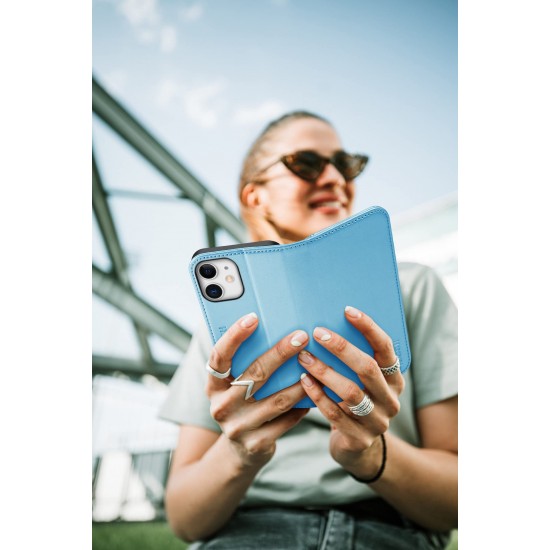 TUCCH Portemonnee hoesje voor iPhone 12 Pro/12 (6,1 inch), PU lederen standaard flip folio cover met [kijkstandaard ][kaart Shockproof TPU], beschermend telefoonhoesje, glanzend blauw