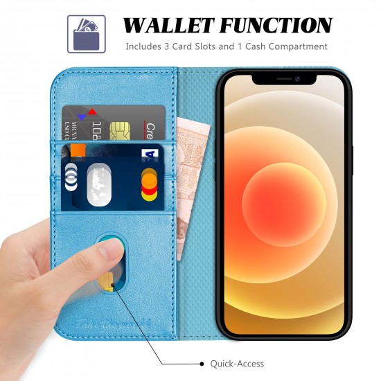 TUCCH Portemonnee hoesje voor iPhone 12 Pro/12 (6,1 inch), PU lederen standaard flip folio cover met [kijkstandaard ][kaart Shockproof TPU], beschermend telefoonhoesje, glanzend blauw