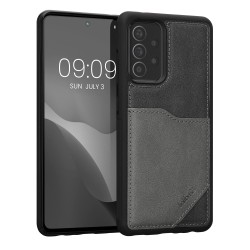 kalibri telefoonhoesje compatibel met Samsung Galaxy A52 / A52 5G / A52s 5G - Back cover synthetisch leer met pashouder - In grijs/lichtgrijs