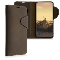 kalibri telefoonhoesje compatibel met Xiaomi Mi 10T / Mi 10T Pro - Hoesje met pasjeshouder en standaard - bruin - Wallet case