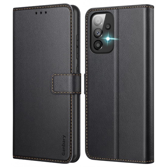 Ganbary Compatibel met Samsung Galaxy A33 5G hoesje, premium PU-lederen flip portemonnee telefoonhoesje [volledige bescherming] [kaartsleuven] [Kickstand] voor Samsung Galaxy A33 5G, zwart