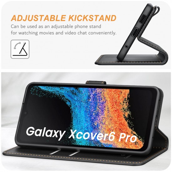 Ganbary Compatibel met Samsung Galaxy Xcover 6 Pro hoesje, premium PU-lederen flip portemonnee telefoonhoesje [volledige bescherming] [slots] [standaard] voor Samsung Xcover 6 Pro, zwart