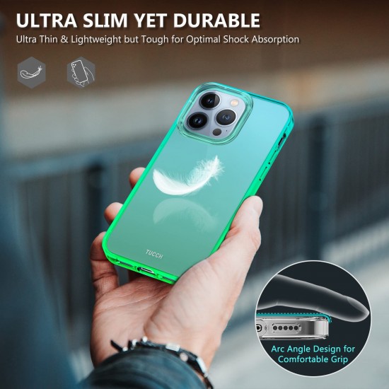 TUCCH Hoesje compatibel met iPhone 13 Pro, ultradunne TPU Gradient Clear Shockproof Case Cover met [glazen schermbeschermer], anti-kras volledig beschermend mobiele telefoonhoesje, blauw en groen