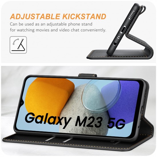 Ganbary Compatibel met Samsung Galaxy M23 Case, Premium PU Lederen Flip Wallet Telefoonhoesje Cover [Volledige bescherming] [Kaartsleuven] [Kickstand] voor Samsung M23, Zwart