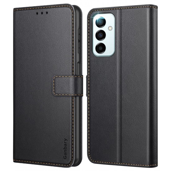 Ganbary Compatibel met Samsung Galaxy M23 Case, Premium PU Lederen Flip Wallet Telefoonhoesje Cover [Volledige bescherming] [Kaartsleuven] [Kickstand] voor Samsung M23, Zwart