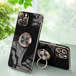 Tybiky Telefoonhoesje, voor iPhone 12 Pro, zachte siliconen case, met 360 graden ring voor magnetische autohouder, TPU, dun, schokbestendig, krasbestendig, zwart