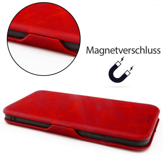 Verco Bookcase voor iPhone XR Hoesje, Premium Flip Cover Magneetsluiting Telefoonhoesje voor Apple iPhone XR Case met Kaarthouders slots, Rood