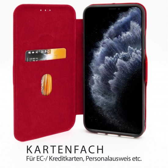 Verco Bookcase voor iPhone XR Hoesje, Premium Flip Cover Magneetsluiting Telefoonhoesje voor Apple iPhone XR Case met Kaarthouders slots, Rood