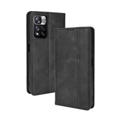 XINNI Beschermend telefoonhoesje voor Xiaomi Redmi Note 11 Pro+(Plus) 5G, PU/TPU vintage flip lederen schokbestendige hoes magnetische boek stijl portemonnee, zwart