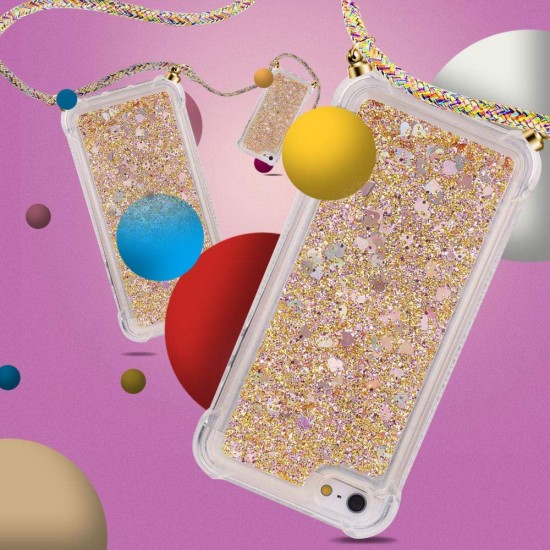 Telefoon Ketting Hoesje voor iPhone 6/ iPhone 6S hoesje - Bling Telefoonhoesjes met koord Transparant TPU Siliconen Hoes/Schattig Vloeistof Flash Cover met band snoer, telefoonhoes met Sleutelkoord Anti-verloren Shock Proof