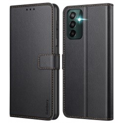 Ganbary Compatibel met Samsung Galaxy M13 4G hoesje, premium PU-lederen flip portemonnee telefoonhoesje [volledige bescherming] [slots] [standaard] voor Samsung Galaxy M13 4G, zwart