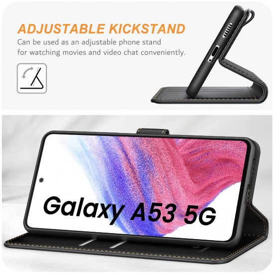 Ganbary Compatibel met Samsung Galaxy A53 5G hoesje, premium PU-lederen flip portemonnee telefoonhoesje [volledige bescherming] [kaartsleuven] [Kickstand] voor Samsung Galaxy A53 5G, zwart