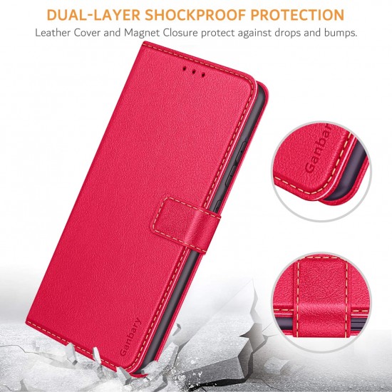 Ganbary Compatibel met Samsung Galaxy A33 5G hoesje, premium PU-lederen flip portemonnee telefoonhoesje [volledige bescherming] [kaartsleuven] [Kickstand] voor Samsung Galaxy A33 5G, rood