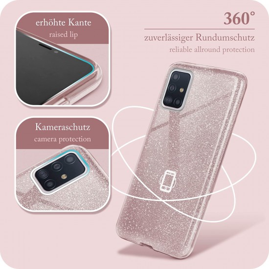 ONEFLOW Glitter Case Telefoonhoesje, compatibel met Samsung Galaxy A51, glitterhoesje, schokbestendig, siliconen, dun hoesje met diamantenstrass, blingbling, Glans - Rosé