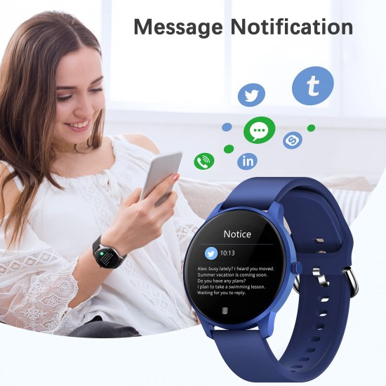 CUBOT Smartwatch voor dames, fitnesshorloge, 1,3 inch (33 mm) touchscreen, IP68 waterdicht, fitnesstracker, hartslagmeter, stappenteller, met slaapmonitor, voor Android/iOS, blauw