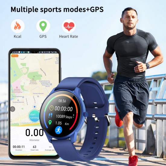 CUBOT Smartwatch voor dames, fitnesshorloge, 1,3 inch (33 mm) touchscreen, IP68 waterdicht, fitnesstracker, hartslagmeter, stappenteller, met slaapmonitor, voor Android/iOS, blauw