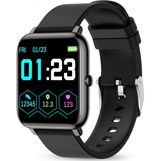 Popglory Smartwatch, fitnesstracker met bloeddrukmeting, fitnesshorloge met hartslagmeter, slaapmonitor, IP67-waterdicht, sporthorloge, stappenteller voor Android en iOS smartwatch, voor dames en heren