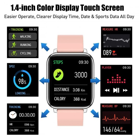 IDEALROYAL Smart Watch, 1,4-inch smartwatch met touchscreen, fitnesstracker met hartslagmeter, slaapmonitor, Bluetooth-camera Muziekbediening Smartwatch voor mannen en vrouwen