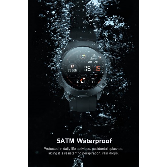 CUBOT Smartwatch voor heren, polshorloge, 450 mAh, rond, 5 ATM, waterdicht, polshorloge, sporthorloge, fitnesstracker met stappenteller, compatibel met iOS en Android, zwart