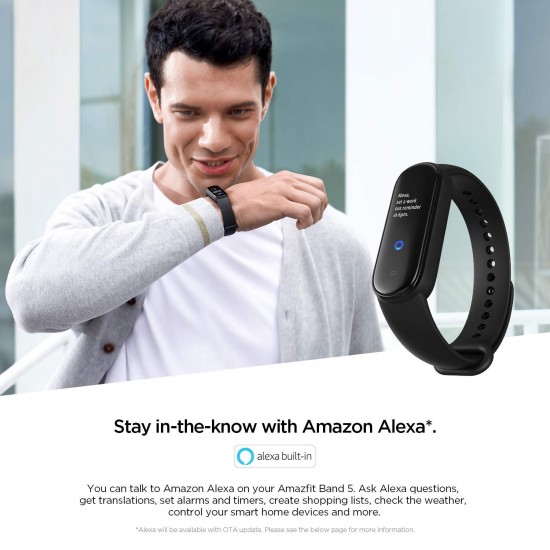 Amazfit Smartwatch Band 5 Fitness Tracker armband met geïntegreerde Alexa, 15 dagen batterijduur, bloedzuurstof, hartslag, slaapmonitoring, digitale klok voor sport