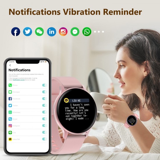 Bebinca Smartwatch voor dames met damesfunctie, 1,28 inch waterdichte sportsmartwatch, zuurstof- en hartslagmeter, calorieënteller, klein en mooi, fitnesshorloge voor Android/iOS