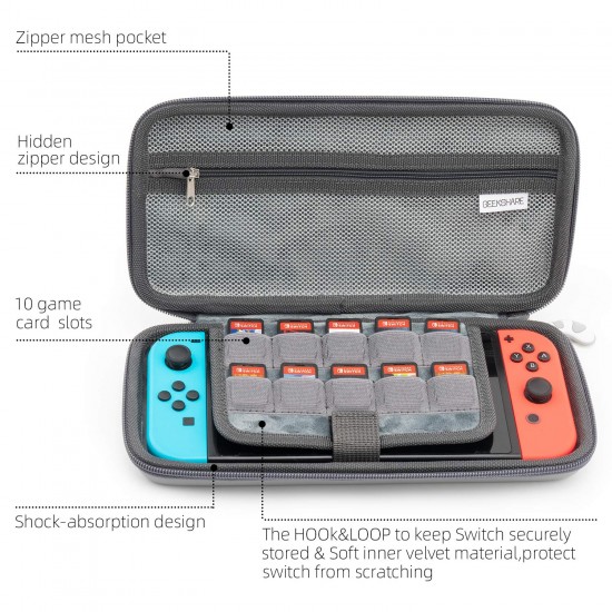 GeekShare Draagtas voor kattenoren voor Nintendo Switch/Switch OLED - draagbare dunne reis-hoes voor schakelaars en gaming-accessoires