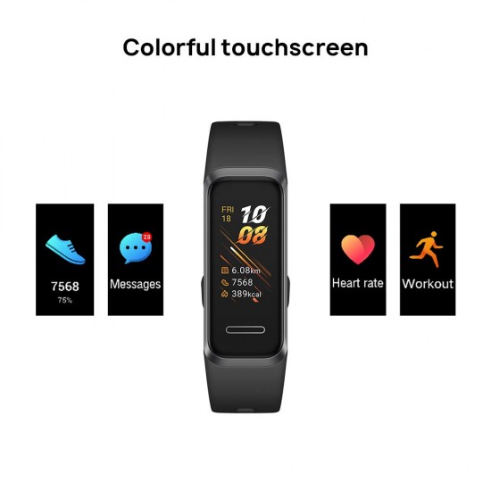 HUAWEI Band 4 Smart Band, fitnessactiviteitentracker met 0,96 „kleurenscherm, 24/7 continue hartslagmeter, slaaptracking, 5ATM waterdicht, tot 6 dagen gebruikstijd, grafietzwart