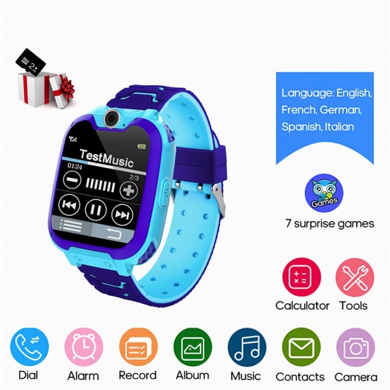 Kids Game Smartwatch MP3-speler Muziek Horloge - [2GB Micro SD inbegrepen] Touchscreen Wekker Camera Polshorloge voor Jongens Meisjes Vakantie Verjaardag Speelgoed Geschenken (blauw)