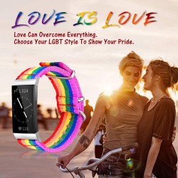 Bandmax Regenboog Bands Compatibel Fitbit Charge 3 Smartwatch, LGBT Pride Nylon Charge 3 Horloge Bands Duurzaam Fitbit 3 Sport Vervanging Bandjes Accessoires met Verstelbare Zilveren Metalen Sluiting