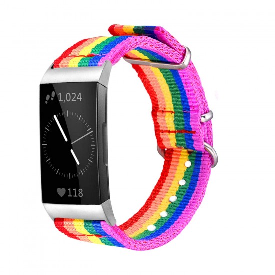 Bandmax Regenboog Bands Compatibel Fitbit Charge 3 Smartwatch, LGBT Pride Nylon Charge 3 Horloge Bands Duurzaam Fitbit 3 Sport Vervanging Bandjes Accessoires met Verstelbare Zilveren Metalen Sluiting