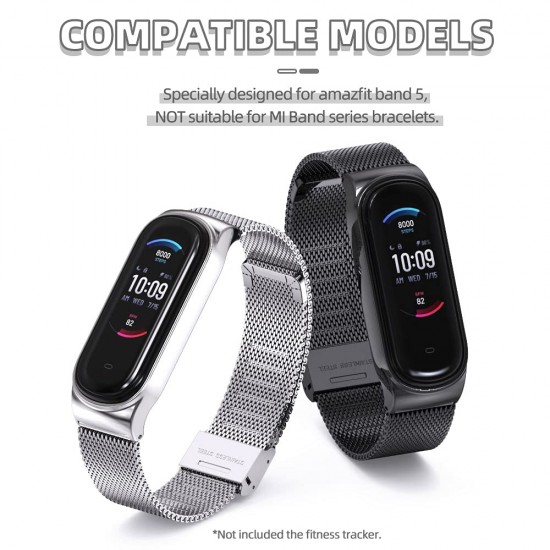 MIJOBS Horlogebandje voor Amazfit Band 5, metalen vervangarmband, compatibel met Amazfit 5 fitnesstracker smartwatch