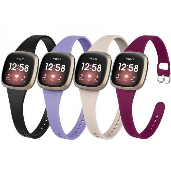 Surundo Dunne Slim Bands Compatibel met Fitbit Versa 3/Fitbit Sense Smartwatch, Vervangende Sport Dunne Smalle Polsbandbandjes Accessrio's voor Vrouwen Mannen