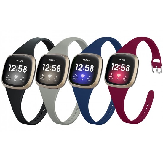 Surundo 4 Pack Slim Bands Compatibel met Fitbit Versa 3/Fitbit Sense, Siliconen Vervanging Polsband Bandjes voor Vrouwen Mannen