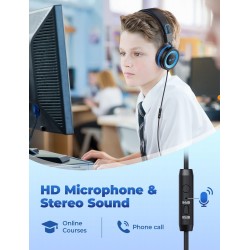 Hoofdtelefoon voor Kinderen, iClever Hoofdtelefoon voor Kinderen, Volume Limited, Stereo-Geluid, Opvouwbaar, Onverwarde Draden, 3,5 mm-Aansluiting voor School/Reizen (blauw zwart)