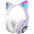 Woukksy Bluetooth hoofdtelefoon voor kinderen, opvouwbare meisjes-hoofdtelefoon over het oor, draadloze kinderhoofdtelefoon met led-licht, kattenoren en microfoon voor school, tablet, mobiele telefoon, pc, paars