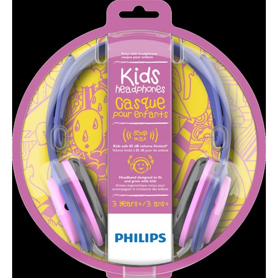 Philips Audio SHK2000PK/00 Hoofdtelefoon voor Kinderen, On-Ear (Geluidsisolatie, Volumebeperking, Ergonomische Beugel, 32 mm Neodymium-Luidsprekerdriver), Roze