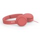 Philips H4105Rd/00 On-Ear-Koptelefoon Met Microfoon (Afstandsbediening In Snoer, Opvouwbaar Design, Schuine Aansluiting, Gewatteerde Hoofdband, Geluidsisolatie) Rood - 2020/2021 Model