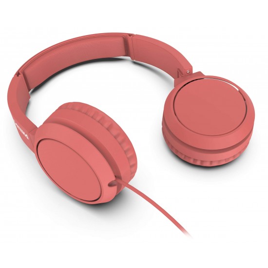 Philips H4105Rd/00 On-Ear-Koptelefoon Met Microfoon (Afstandsbediening In Snoer, Opvouwbaar Design, Schuine Aansluiting, Gewatteerde Hoofdband, Geluidsisolatie) Rood - 2020/2021 Model