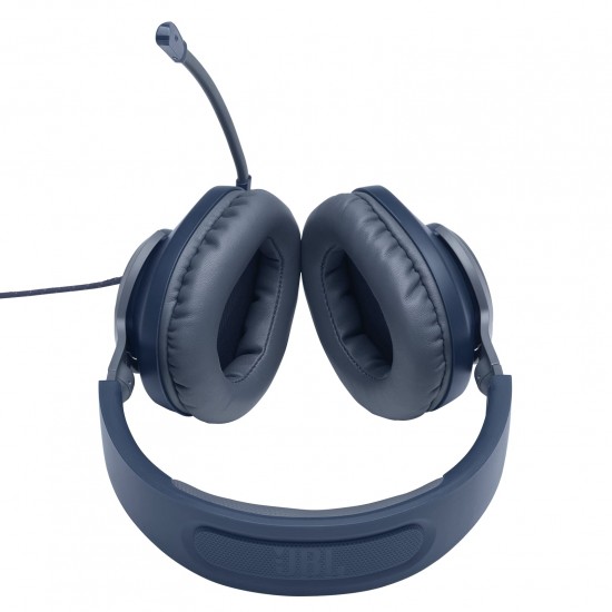 JBL Quantum 100, bedrade over ear gaming headset met afneembare microfoon, compatibel met meerdere platforms, in blauw