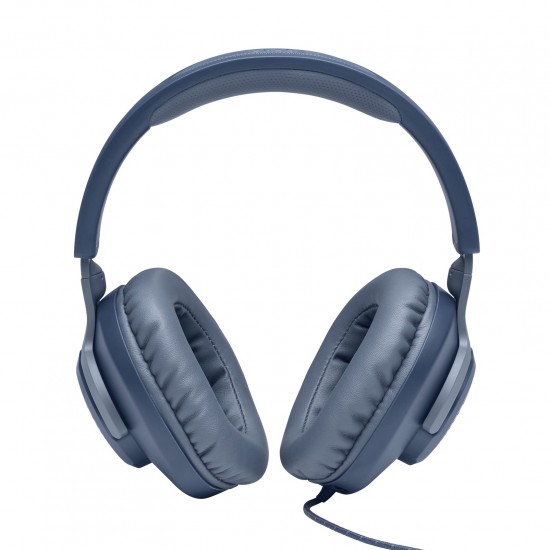 JBL Quantum 100, bedrade over ear gaming headset met afneembare microfoon, compatibel met meerdere platforms, in blauw