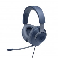 JBL Quantum 100, bedrade over ear gaming headset met afneembare microfoon, compatibel met meerdere platforms, in blauw