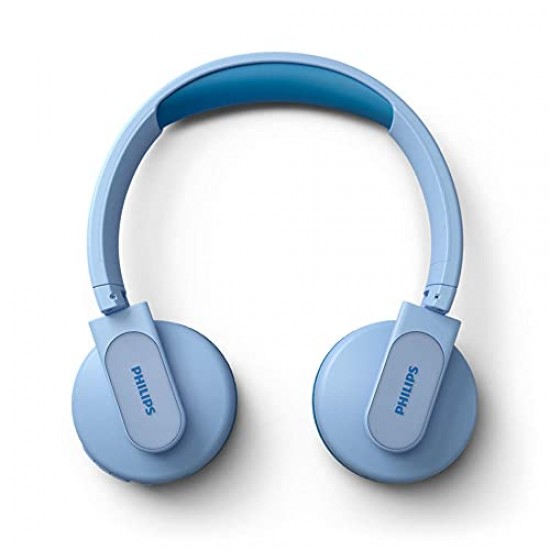 Philips Kids Draadloze on-ear-koptelefoon, draadloze koptelefoon voor kinderen met Bluetooth met gelimiteerd volume, 28 uur afspeeltijd, kleurrijk ontwerp and lichtgewicht, blauw met lampjes