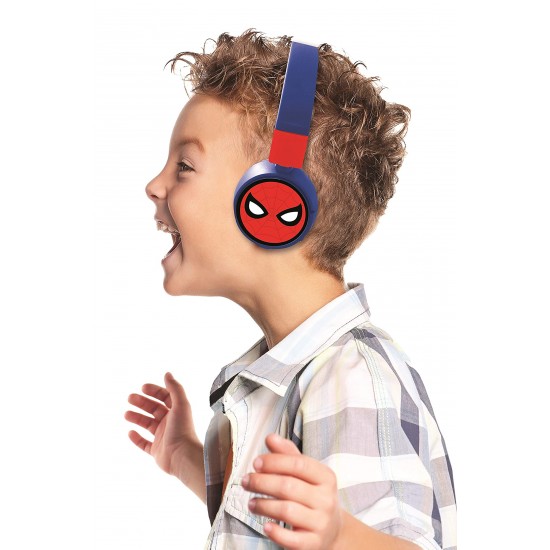 Lexibook Spiderman 2-in-1 Bluetooth-koptelefoon voor kinderen - Stereo draadloos, Veilig voor kinderen voor jongens, opvouwbaar, verstelbaar, rood/blauw