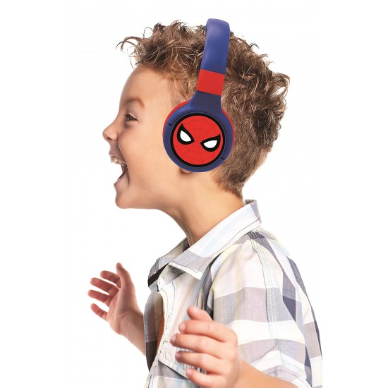 Lexibook Spiderman 2-in-1 Bluetooth-koptelefoon voor kinderen - Stereo draadloos, Veilig voor kinderen voor jongens, opvouwbaar, verstelbaar, rood/blauw