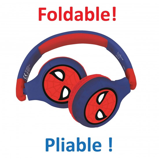 Lexibook Spiderman 2-in-1 Bluetooth-koptelefoon voor kinderen - Stereo draadloos, Veilig voor kinderen voor jongens, opvouwbaar, verstelbaar, rood/blauw