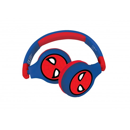 Lexibook Spiderman 2-in-1 Bluetooth-koptelefoon voor kinderen - Stereo draadloos, Veilig voor kinderen voor jongens, opvouwbaar, verstelbaar, rood/blauw