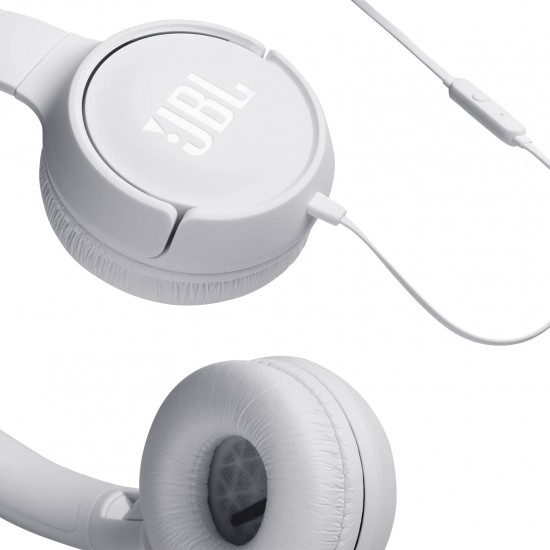 JBL Tune500 on-ear hoofdtelefoon met kabel, wit, oortelefoon met 1-knops afstandsbediening, geïntegreerde microfoon en spraakassistent, telefoneren en muziek luisteren onderweg