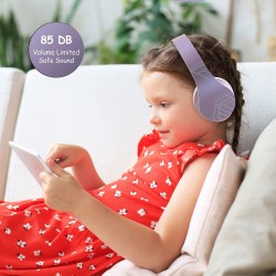 PowerLocus P2 Bluetooth Koptelefoon voor Kinderen, Draadloze Koptelefoons voor Telefoons, Laptops, TV, PC (Wit/Purper)